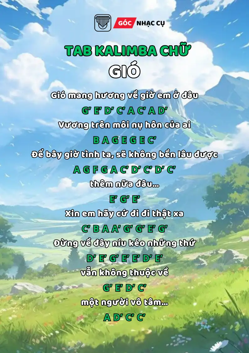 Tab Kalimba gió chữ