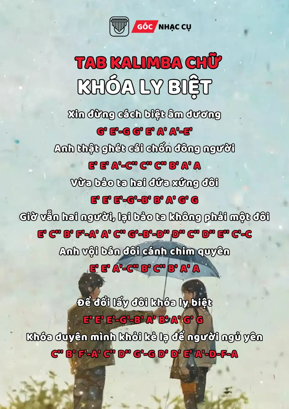 Tab Kalimba khóa ly biệt dạng chữ