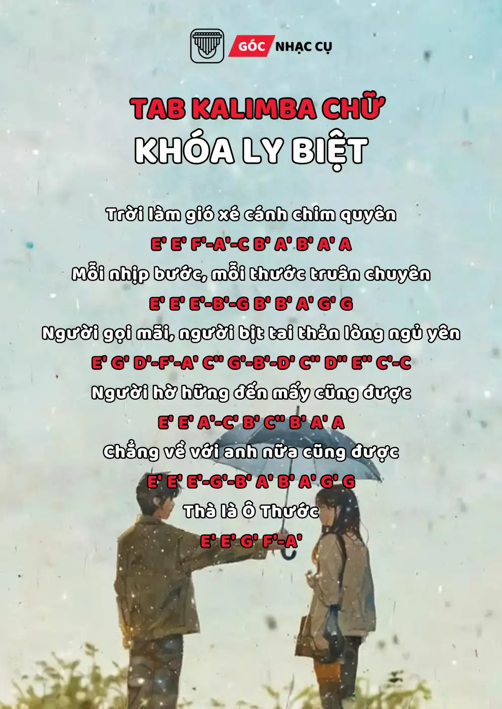 Tab Kalimba khóa ly biệt dạng chữ