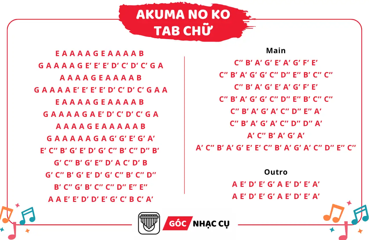 Tab Kalimba Akuma No Ko Tab Chữ
