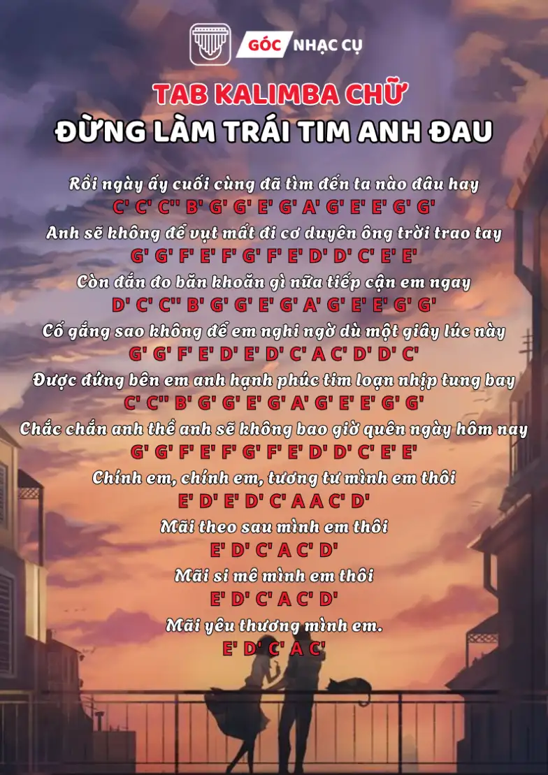 Tab Kalimba Đừng Làm Trái Tim Anh Đau Tab Chữ