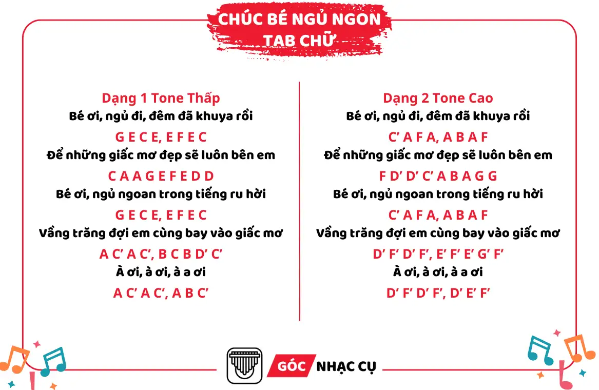 Tab Kalimba Chúc Bé Ngủ Ngon Tab Chữ
