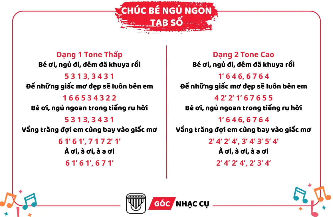Tab Kalimba Chúc Bé Ngủ Ngon Tab Số