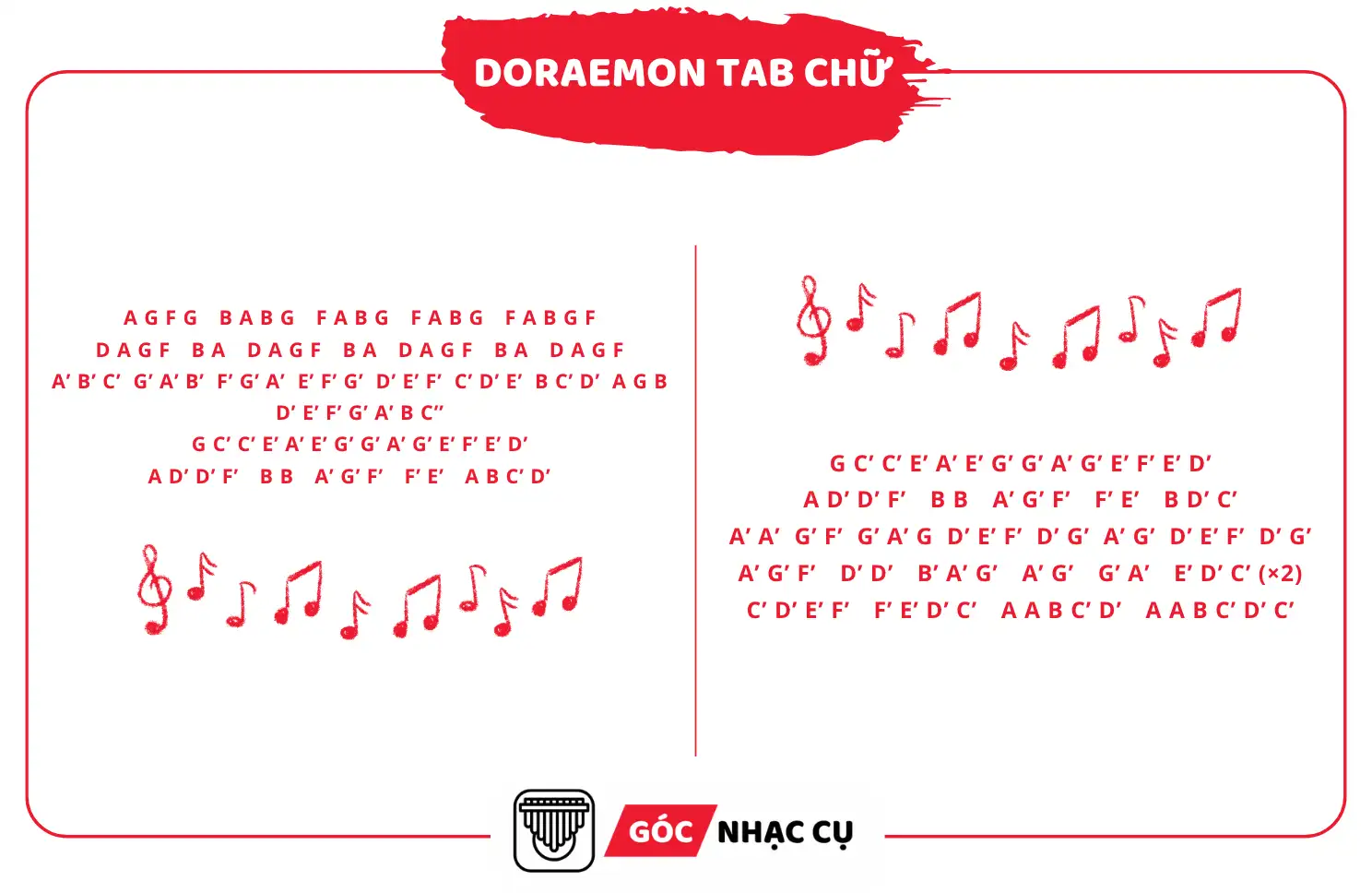 Tab Kalimba Doraemon Tab Chữ