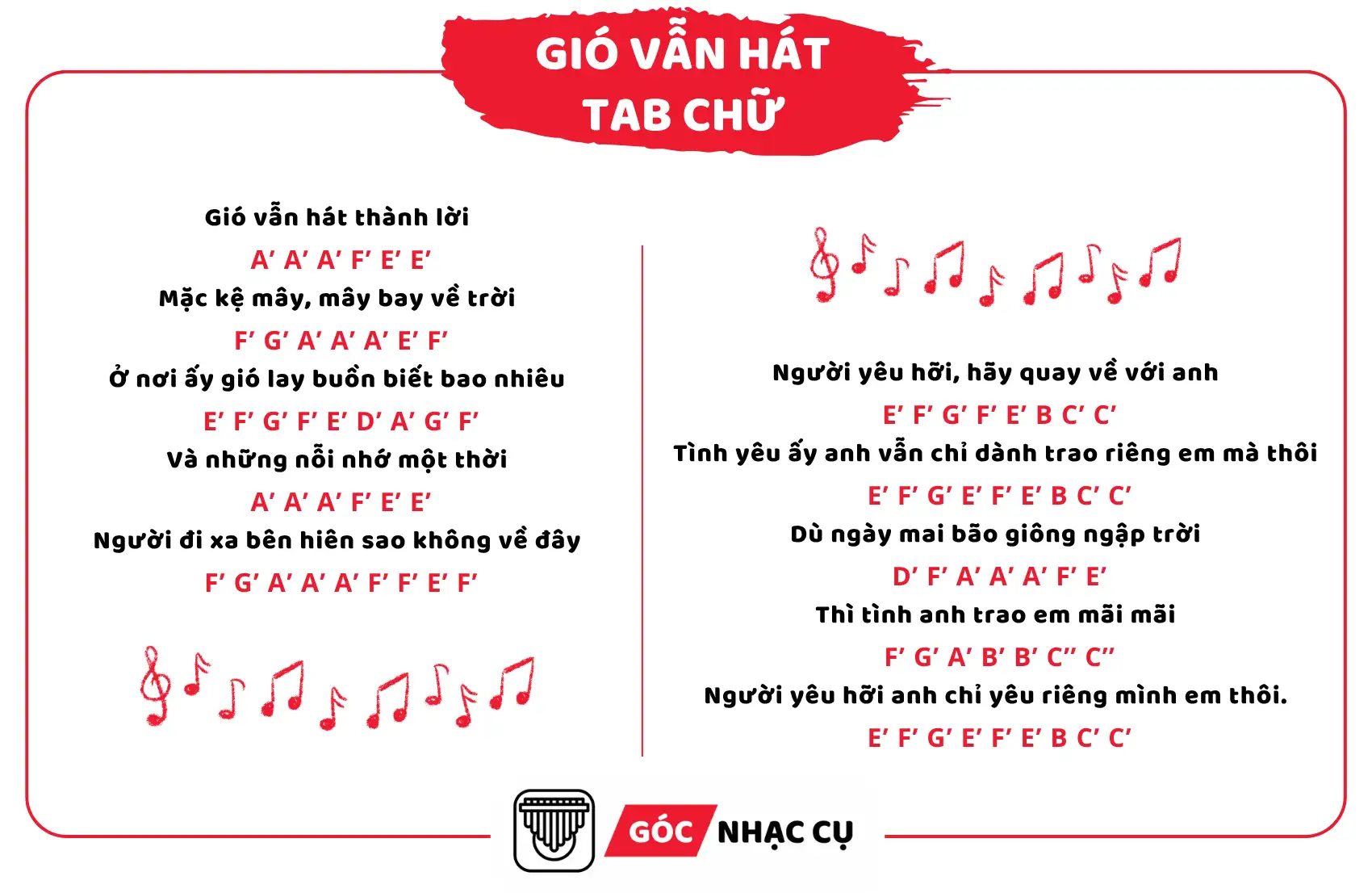 Tab Kalimba Gió Vẫn Hát Tab Chữ