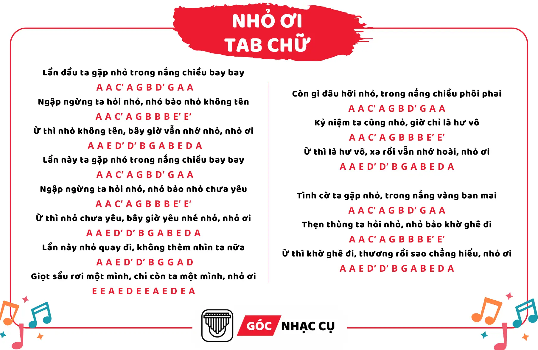 Tab Kalimba Nhỏ Ơi Tab Chữ