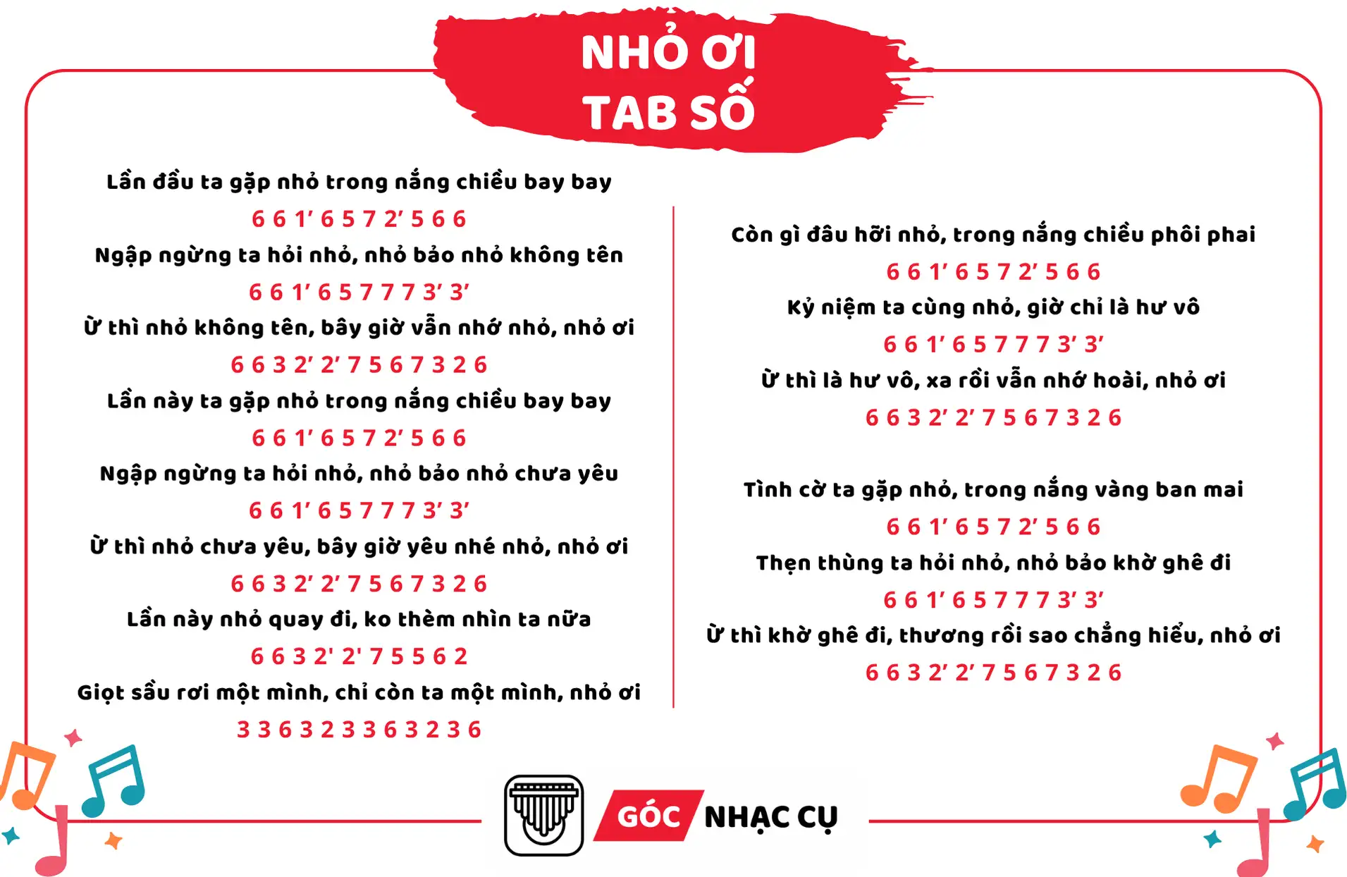 Tab Kalimba Nhỏ Ơi Tab Số