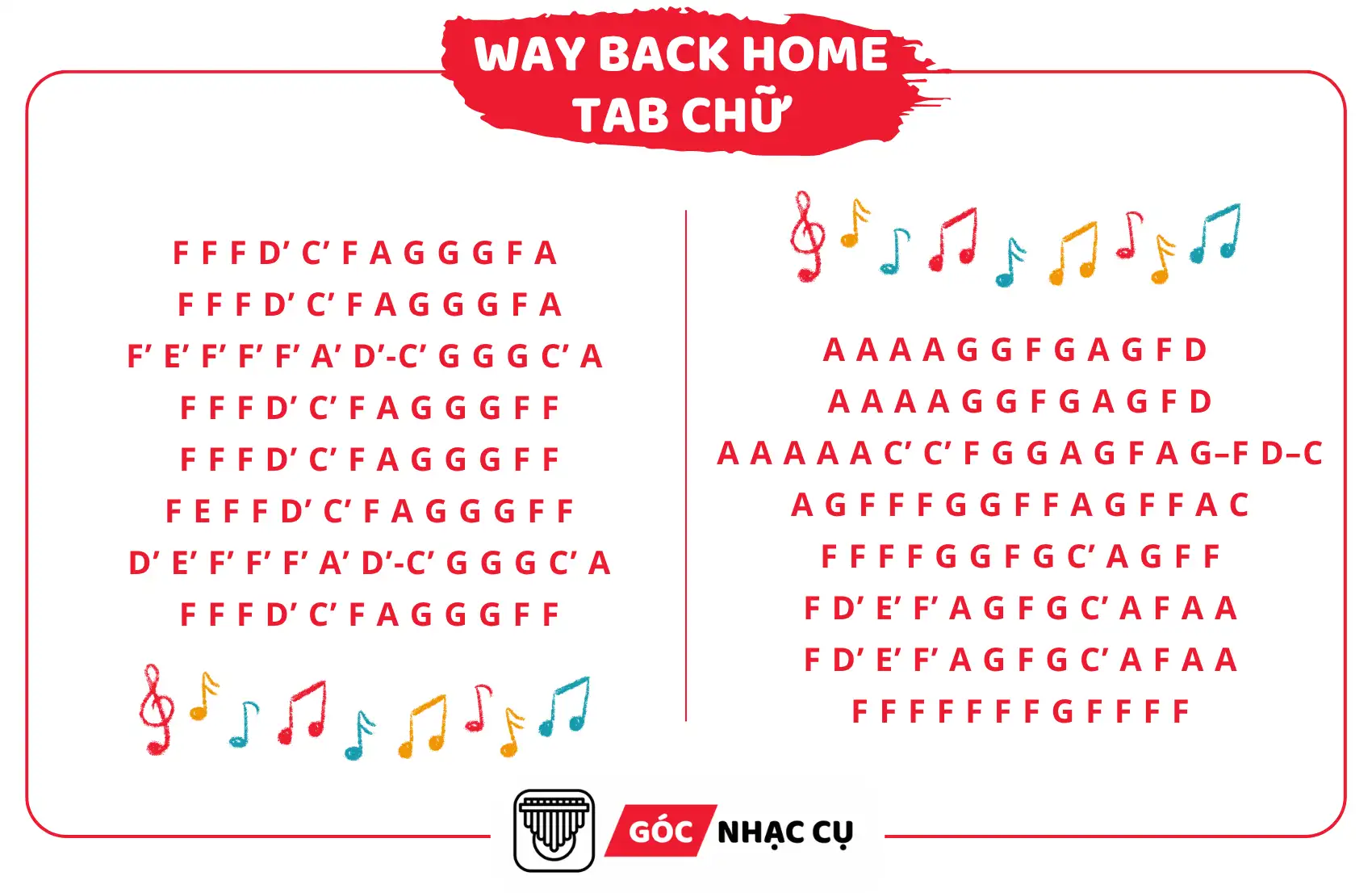 Tab Kalimba Way Back Home Tab Chữ